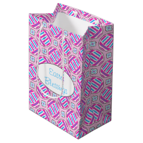 Pink and Blue Colorful Easter Eggs and Flowers Medium Gift Bag