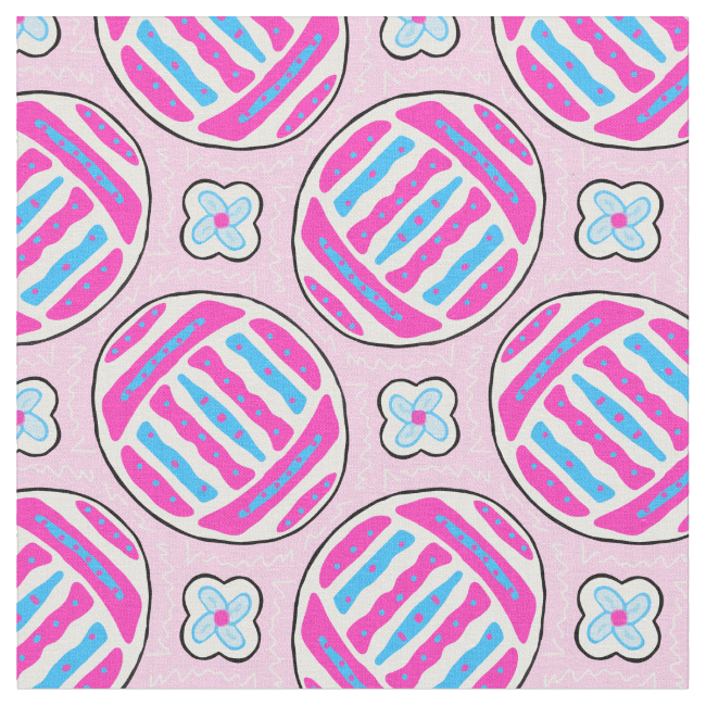 Pink and Blue Colorful Easter Eggs and Flowers Fabric