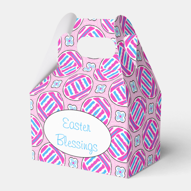 Pink and Blue Colorful Easter Eggs and Flowers Party Favor Boxes