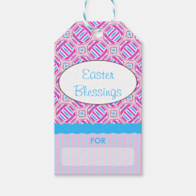 Pink and Blue Colorful Easter Eggs and Flowers Pack Of Gift Tags