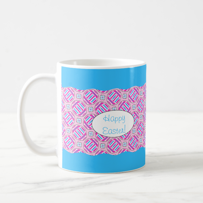 Pink and Blue Colorful Easter Eggs and Flowers Basic White Mug