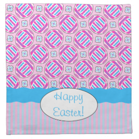 Pink and Blue Colorful Easter Eggs and Flowers Printed Napkins