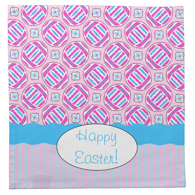 Pink and Blue Colorful Easter Eggs and Flowers Printed Napkins
