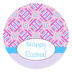 Pink and Blue Colorful Easter Eggs and Flowers Round Sticker