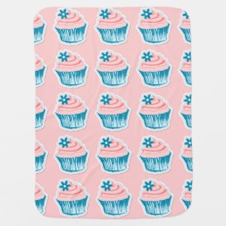 Pink and Blue Cupcakes Stroller Blanket