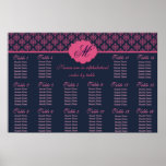 Pink and Blue Damask Monogram Seating Chart Posters
