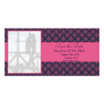 Pink and Blue Damask Photo Save the Dates Photo Cards