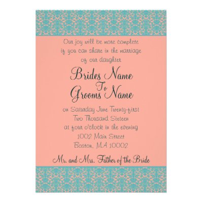 Pink and Blue Damask Wedding or Party Invitations