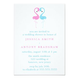 Pink and Blue Flamingos Couples Wedding Shower Card