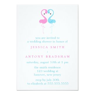 Pink and Blue Flamingos Couples Wedding Shower Card