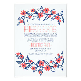 Pink and Blue Floral Banners Wedding Invitation