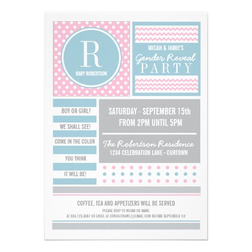 Pink and Blue Gender Reveal Party Invitation (front side)