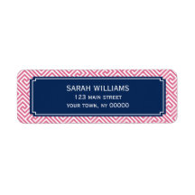 Pink and Blue Greek Key Pattern Custom Return Address Label