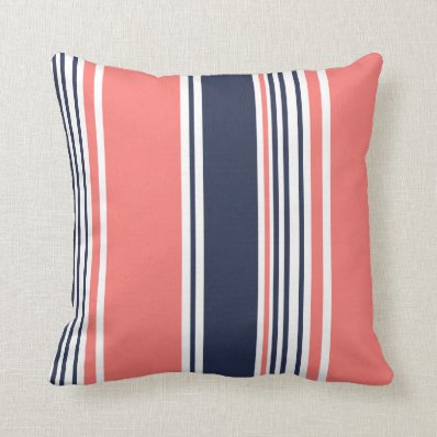 Pink and Blue Modern Stripes Throw Pillows