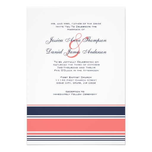 Pink and Blue Modern Stripes Wedding Invitation