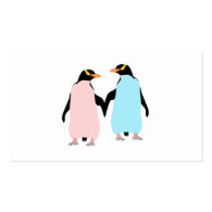 Pink and blue Penguins holding hands. Pack Of Standard Business Cards