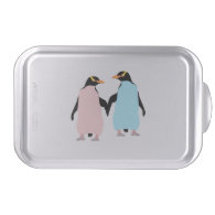 Pink and blue Penguins holding hands Cake Pan