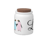 Pink and blue penguins holding hands. candy dishes