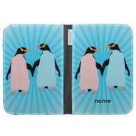 Pink and blue Penguins holding hands Case For The Kindle