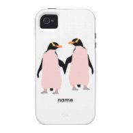 Pink and blue Penguins holding hands Case-Mate iPhone 4 Cases