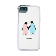 Pink and blue Penguins holding hands Cover For iPhone 5