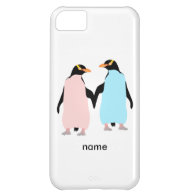 Pink and blue Penguins holding hands. Case For iPhone 5C