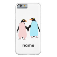 Pink and blue Penguins holding hands. Barely There iPhone 6 Case
