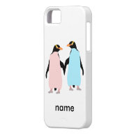 Pink and blue Penguins holding hands. iPhone 5 Covers