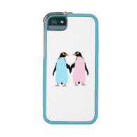 Pink and blue Penguins holding hands. Case For iPhone 5/5S