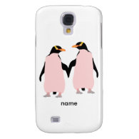 Pink and blue Penguins holding hands Galaxy S4 Covers
