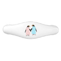 Pink and blue Penguins holding hands. Ceramic Drawer Pull