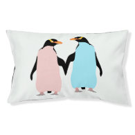 Pink and blue Penguins holding hands. Small Dog Bed