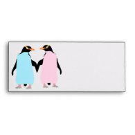 Pink and blue Penguins holding hands. Envelope