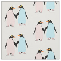 Pink and blue Penguins holding hands. Fabric