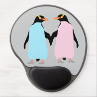 Pink and blue Penguins holding hands. Gel Mouse Pad