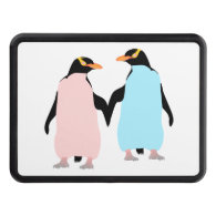 Pink and blue Penguins holding hands. Hitch Cover