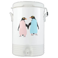 Pink and blue Penguins holding hands. Igloo Beverage Dispenser