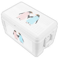 Pink and blue Penguins holding hands. Igloo Ice Chest