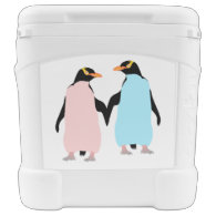 Pink and blue Penguins holding hands. Igloo Rolling Cooler