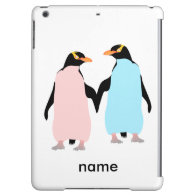 Pink and blue Penguins holding hands Case For iPad Air