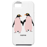 Pink and blue Penguins holding hands iPhone 5 Case