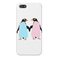 Pink and blue Penguins holding hands. iPhone 5 Case