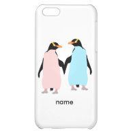 Pink and blue Penguins holding hands. iPhone 5C Case