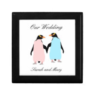 Pink and blue Penguins holding hands. Keepsake Box