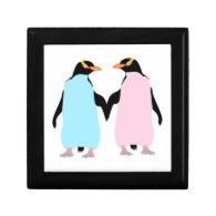 Pink and blue penguins holding hands. keepsake box