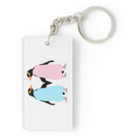 Pink and blue Penguins holding hands. Rectangle Acrylic Keychain