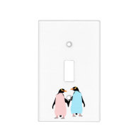 Pink and blue Penguins holding hands. Light Switch Cover