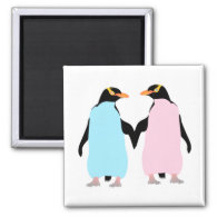 Pink and blue Penguins holding hands. Fridge Magnet