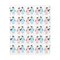 Pink and blue Penguins holding hands. Fleece Blanket