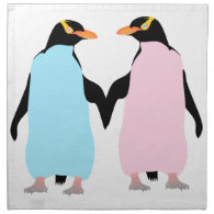 Pink and blue penguins holding hands. napkins